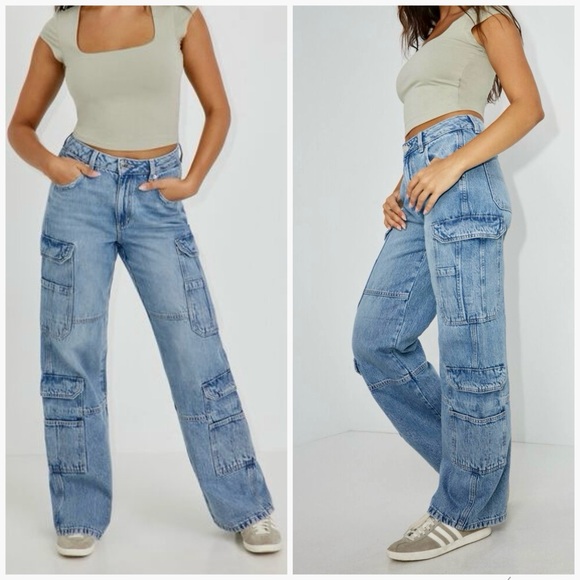 Garage Cargo Wide Leg Straight Baggy High Rise Jeans Size 25 - Picture 8 of 8